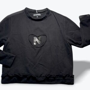 Nicopanda Sweatshirt Kids Black Fleece Heart Cutout Ruffle Hem Logo Size Small